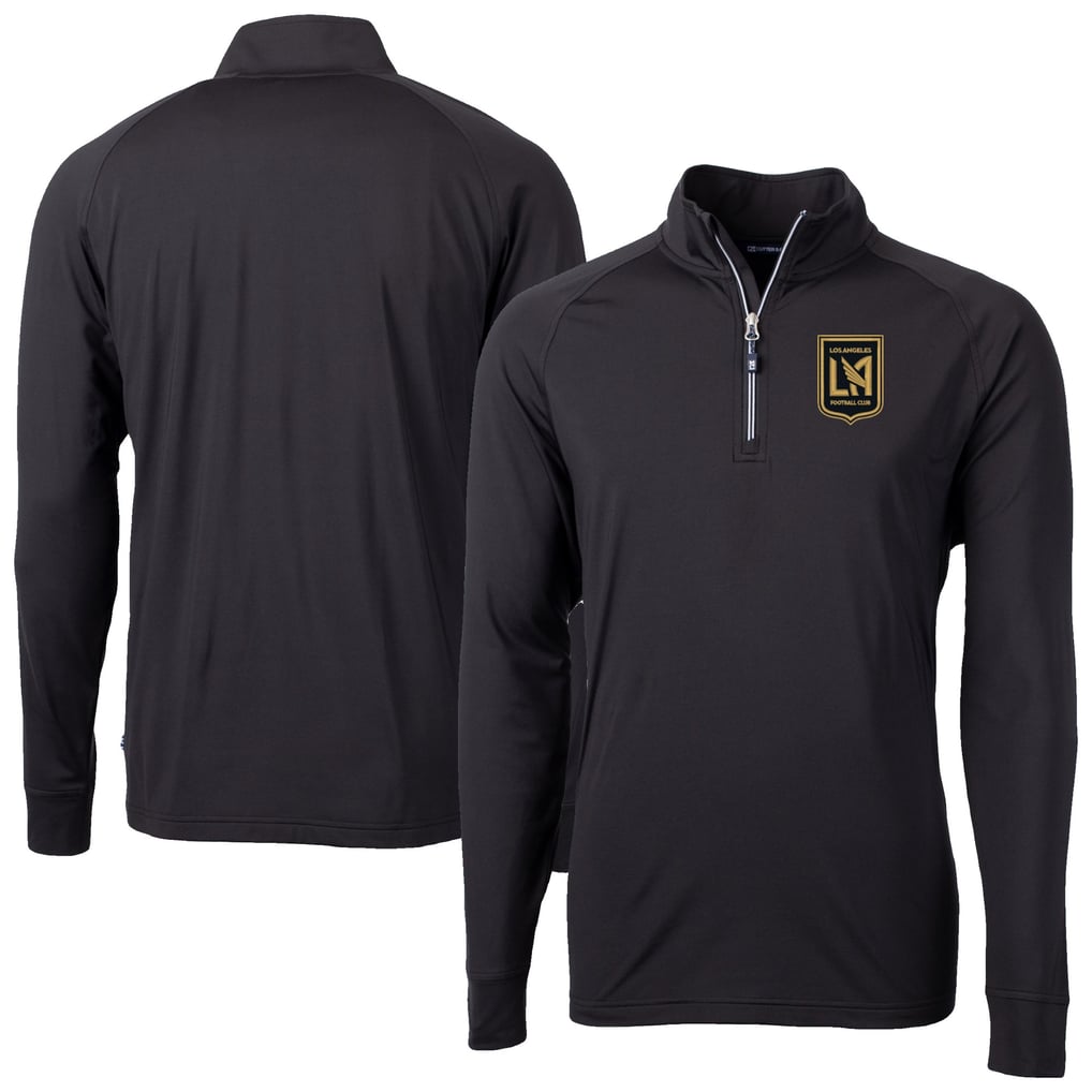  LAFC Cutter & Buck Adapt Eco Knit Stretch Recycled Raglan Quarter-Zip Pullover Top - Black